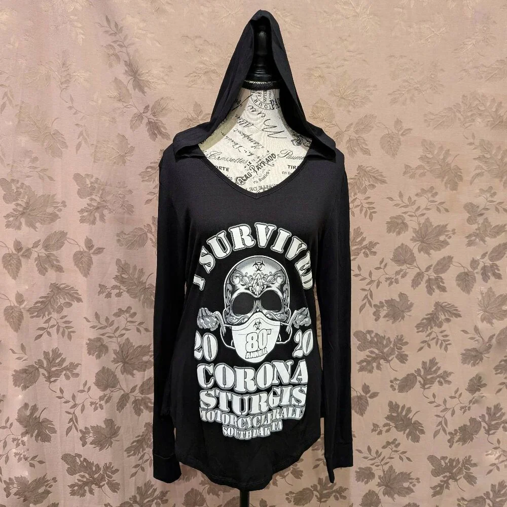 2020 80th Annual Sturgis Motorcycle Rally Hooded Long Sleeve, Size M, EUC! - Picture 1 of 9